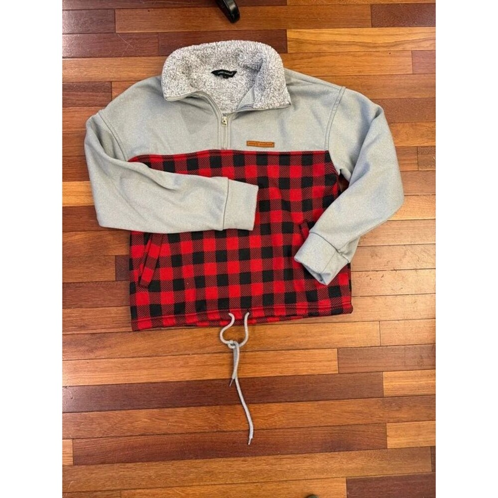 Simply Southern Red & Black Buffalo Plaid Sherpa 1/4 Zip Pullover
